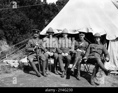 Royal Artillery Officers posing by tent From a collection of negatives taken c1910-13 by Arthur Irvine who became a Colonel in the Royal Army Medical Corps (RAMC).    Photo by The Henshaw Archive Stock Photo