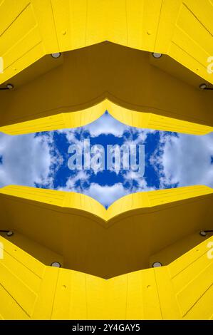 London, UK. Seamless repeating graphic image made from digital reflections of the Yellow concrete staircase at the Queen Elizabeth Hall, Southbank Cen Stock Photo