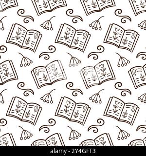 Books Reading Doodle Sketch Icons Seamless Pattern Stock Vector