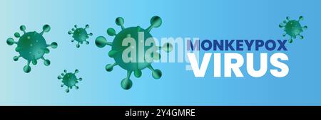 A vector illustration  Monkeypox virus particles against a gradient blue background with the text Monkeypox Virus. It communicates health awareness Stock Vector
