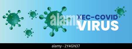 A vector illustration featuring the XEC-COVID virus particles on a blue gradient background with the text XEC  Virus." It aims to represent a visual c Stock Vector