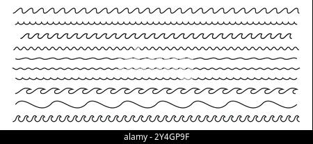 Wavy sea line border collection Stock Vector