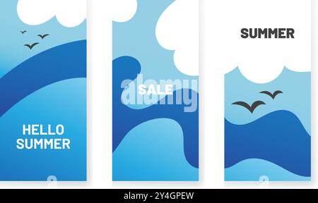 Summer cute landscape background set. Stock Vector