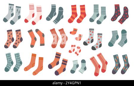Set of pairs of doodle socks Stock Vector