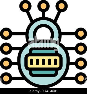 This icon represents a decentralized network security system, emphasizing the concept of distributed security with password protected access Stock Vector