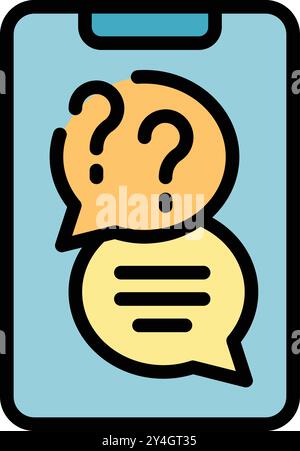 Online chatting concept with a smartphone displaying two chat bubbles, one with question marks and the other with a text message in progress Stock Vector