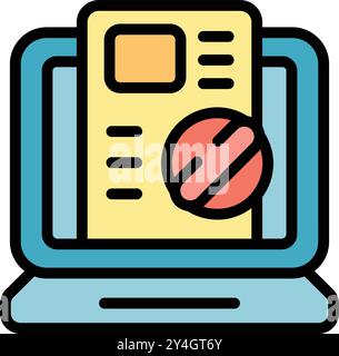 Simple vector showing a laptop displaying a warning message with a stop sign, ideal for user interface projects Stock Vector