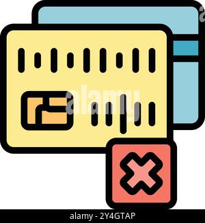 Colorful icon representing a credit card being declined, symbolizing unsuccessful payment or potential fraud Stock Vector