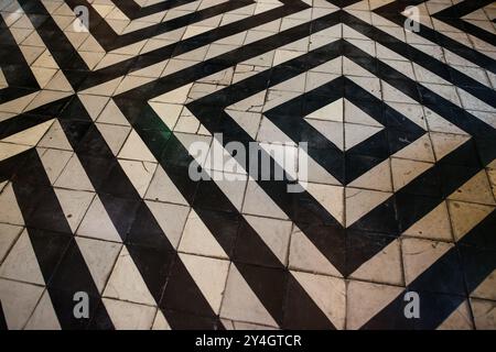 Some of the ornate and distinctive tiling on the floor of the Metropolitan Cathedral of Santiago (Catedral Metropolitana de Santiago) in the heart of Stock Photo