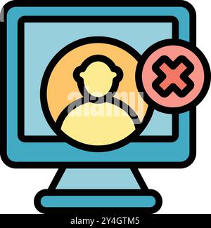 This icon represents the concept of deleting a user account on a computer, highlighting user data privacy and the idea of an account not being found Stock Vector