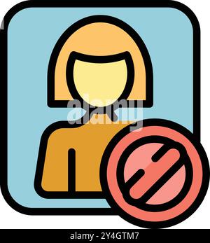 Woman profile picture with stop sign showing account ban, account blocked, user blocked, access denied, account deleted Stock Vector
