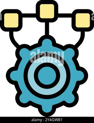Workflow automation system managing processes, represented by a gear icon connected to multiple points Stock Vector
