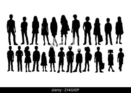 Children Silhouettes in Different Poses Vector Set. Stock Vector