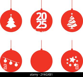 Set of decorated christmas ball ornaments on a white background Stock Vector