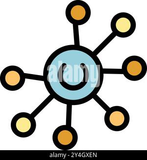 Decentralized network is connecting nodes with a power button symbolizing the activation of the system Stock Vector