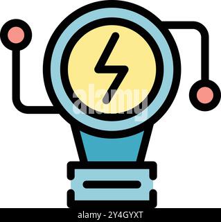 Electric light bulb with a lightning bolt symbol is providing power supply through wires in this illustration about renewable energy Stock Vector