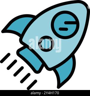Simple blue rocket ship launching, spewing fire and smoke, perfect for topics of startups or new businesses Stock Vector