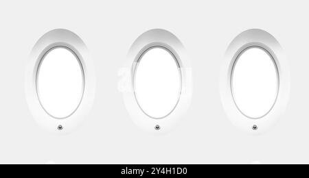 Airplane windows, view from inside cabin with white sidewall Stock Photo