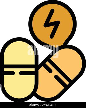 Two pills providing instant energy boost with lightning symbol Stock Vector