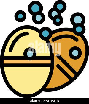 Two colorful bath bombs fizzing and releasing bubbles, creating a luxurious and aromatic bath experience Stock Vector