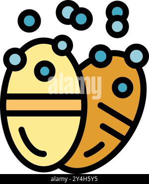 Two colorful bath bombs are fizzing in water, creating a relaxing and aromatic spa experience Stock Vector