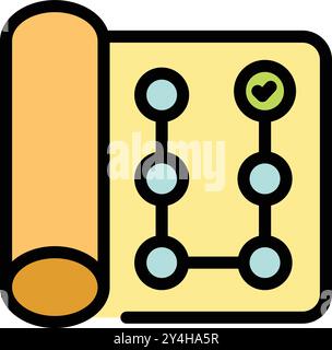 Project management plan is being implemented, showing check marked steps on the timeline Stock Vector