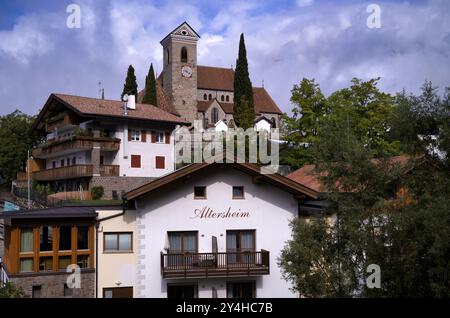 Old people's home, New Parish Church of the Assumption of the Virgin Mary, Scena, South Tyrol, Autonomous Province of Bolzano, Italy, Europe Stock Photo