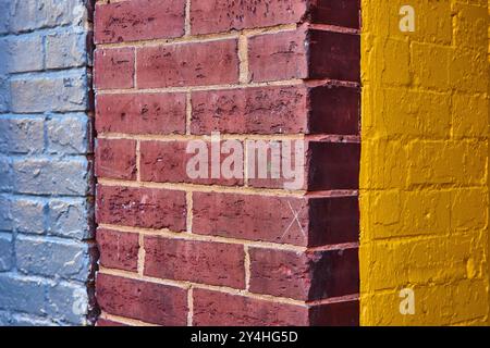 Colorful Brick Wall Textures Urban Corner Eye-Level View Stock Photo
