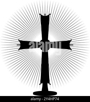 Christian cross with sun rays. Christian cross icon. Black religion ...
