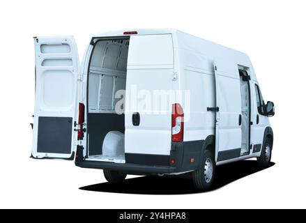 Delivery van with open rear and side doors. Stock Photo