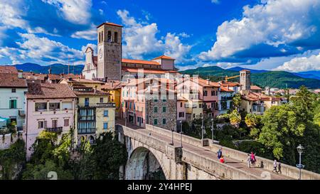 CIVIDALE DEL FRIULI, ITALY – MAY 29, 2024: Ponte del Diavolo. This medieval bridge, with its intriguing legend, spans the Natisone River and is a nota Stock Photo