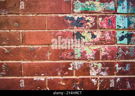 Weathered Brick Wall Texture with Peeling Paint Close-Up Stock Photo