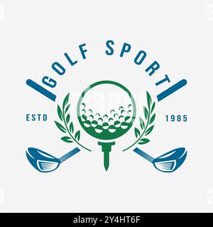 Retro Vintage Golf Emblem Design with Leaf Elements and Golf Tools Professional Golf Ball and Club Symbol Vector Illustration Stock Vector
