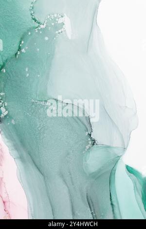 Elegant green and pink abstract artwork featuring intricate fluid patterns and soft textures created with mixed media techniques Stock Photo