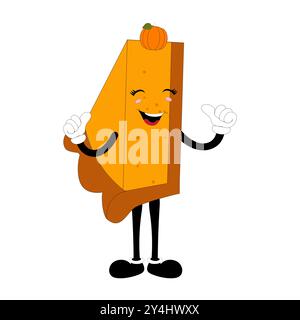 Cute mascot pumpkin pie, Halloween Pumpkin Pie Characters. Cartoon Sweets Cup Pudding Latte Walking and Smiling. Vector Autumn Holiday Mascot Template Stock Vector