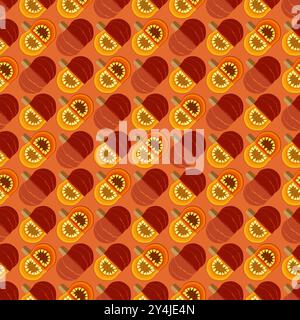 Seamless pattern with Sunshine kabocha squash. Winter squash. Vegetables. Flat style. Isolated vector illustration. Stock Vector