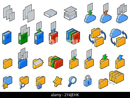Folders and files icon in isometry. Image for website, app, logo, UI design. Stock Vector