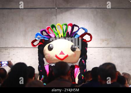 Mexico City, Mexico. 18th Sep, 2024. A hand woven doll is seen during the 'Amigurumis a la Mexicana' exhibition, woven dolls, which highlights the traditional monumental doll Lele at the cultural center El Rule. on September 18, 2024 in Mexico City, Mexico. (Photo by Carlos Santiago/ Credit: Eyepix Group/Alamy Live News Stock Photo