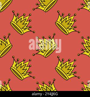 Vector gold crown icon seamless pattern. Simple crowning, queen or king yellow crown design. Royal imperial coronation symbol. Stock Vector