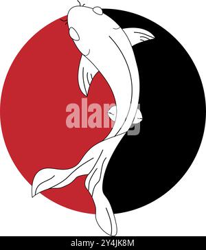 Hand drawn Koi carp on red background for auspiciousness of Chinese new year.Gold fish for festival on backdrops.Beautiful line art of koi fish. Stock Vector