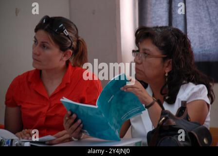 San Cristobal de las Casas, Chiapas, Mexico; 11 08 2006; Two adult women taking class. Stock Photo