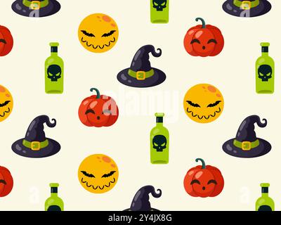 Seamless pattern halloween elements. Vector illustration. Stock Vector