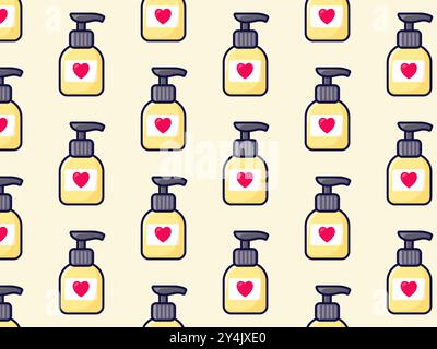 Seamless pattern packaging with dispenser. Soap and hand cream. Vector illustration. Stock Vector