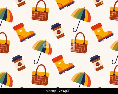 Seamless pattern autumn elements. Vector illustration. Stock Vector
