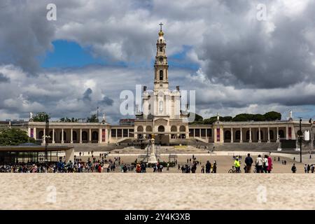 The Basilica of Our Lady of the Rosary of Fatima, Portugal is the site where the Virgin Mary appeared to three shepherd children. Stock Photo