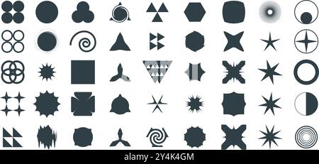 Modern geometric shapes. Minimalist abstract figures, brutalist 3D basic shapes and lines, minimal modern simple forms. Vector collection. Bauhaus and Stock Vector