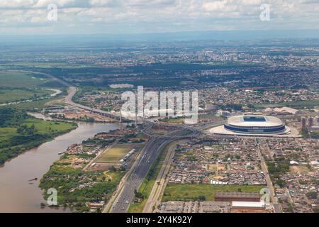 The Gremio Arena soccer stadium and the bridge over Jacui and Gravai rivers in Porto Alegre, Rio Grande do Sul, Brazil. Stock Photo