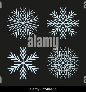 Snowflake icon set. Winter crystal shapes. Geometric ice pattern. Vector snow elements. Stock Vector
