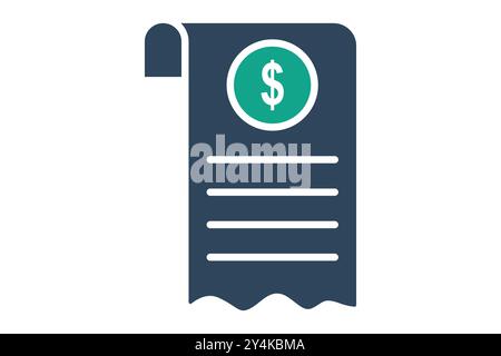 Bill icon. solid icon style. paper with dollar. icon related to bill and payment. business elements vector illustration Stock Vector