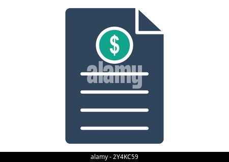 Invoice icon. solid icon style. paper with dollar. icon related to bill and payment. business elements vector illustration Stock Vector